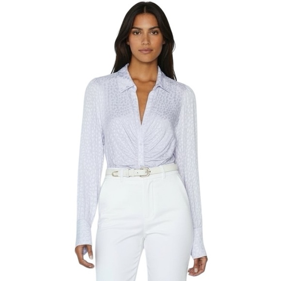 NWT FREE PEOPLE Lilac Long Sleeve Animal Print Button Down Blouse Size Small - Picture 3 of 5